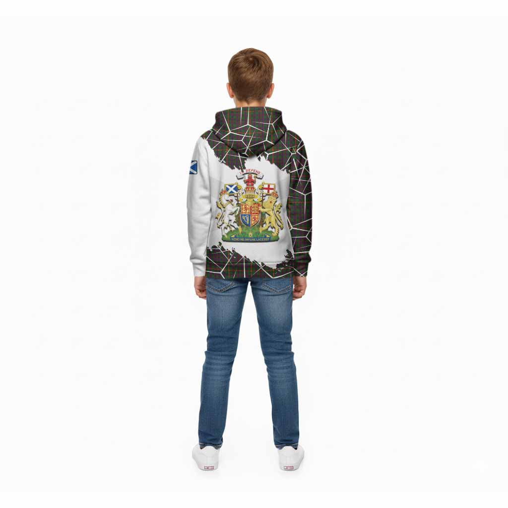 Hall Tartan Kid Hoodie with Family Crest and Lion Rampant Grunge Style
