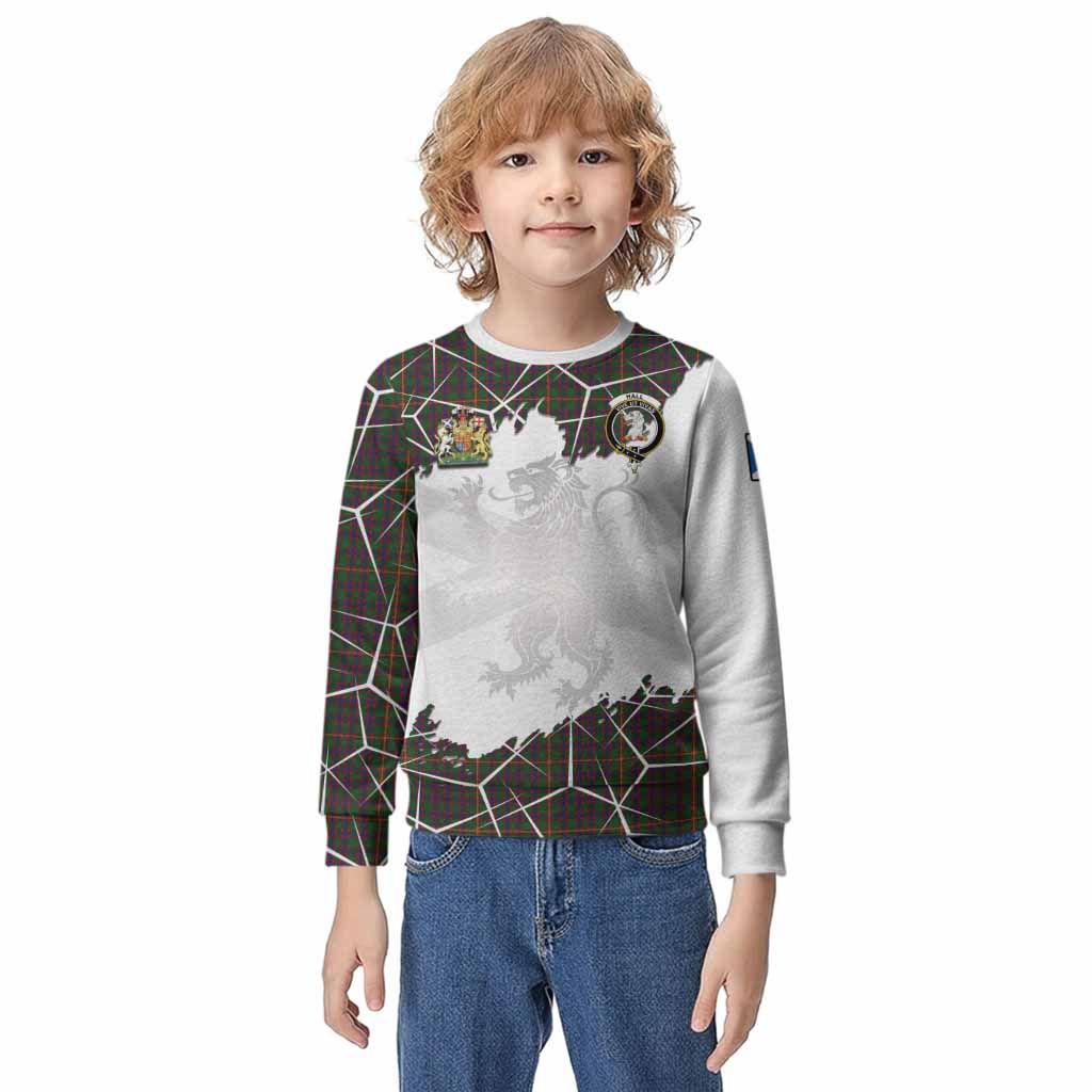 Hall Tartan Kid Knitted Sweatshirt with Family Crest and Lion Rampant Grunge Style