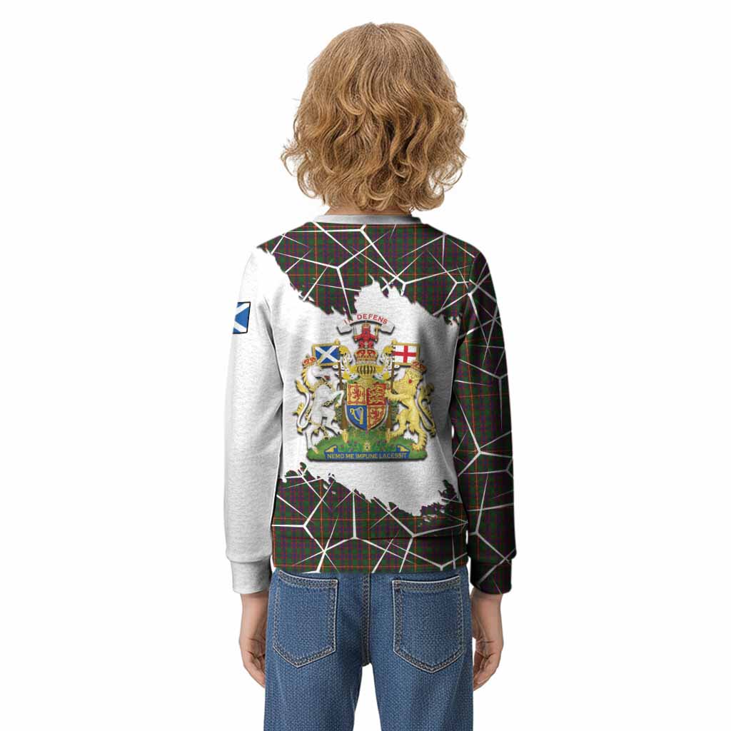 Hall Tartan Kid Knitted Sweatshirt with Family Crest and Lion Rampant Grunge Style