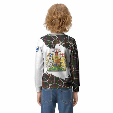 Hall Tartan Kid Knitted Sweatshirt with Family Crest and Lion Rampant Grunge Style
