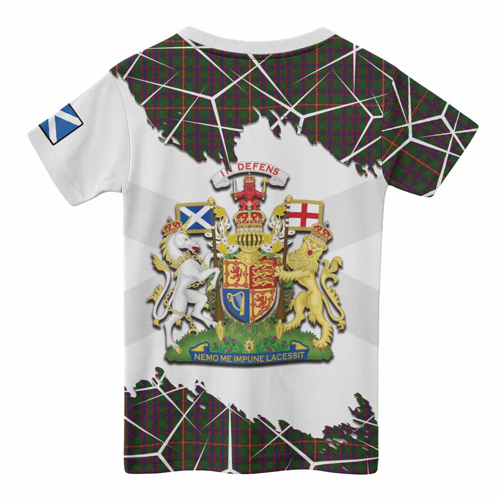 Hall Tartan Kid T-shirt with Family Crest and Lion Rampant Grunge Style