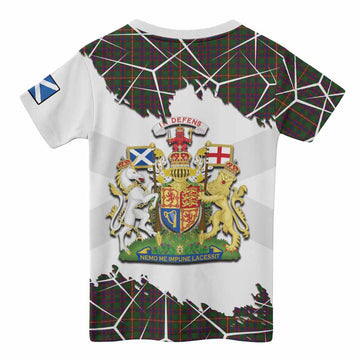 Hall Tartan Kid T-shirt with Family Crest and Lion Rampant Grunge Style
