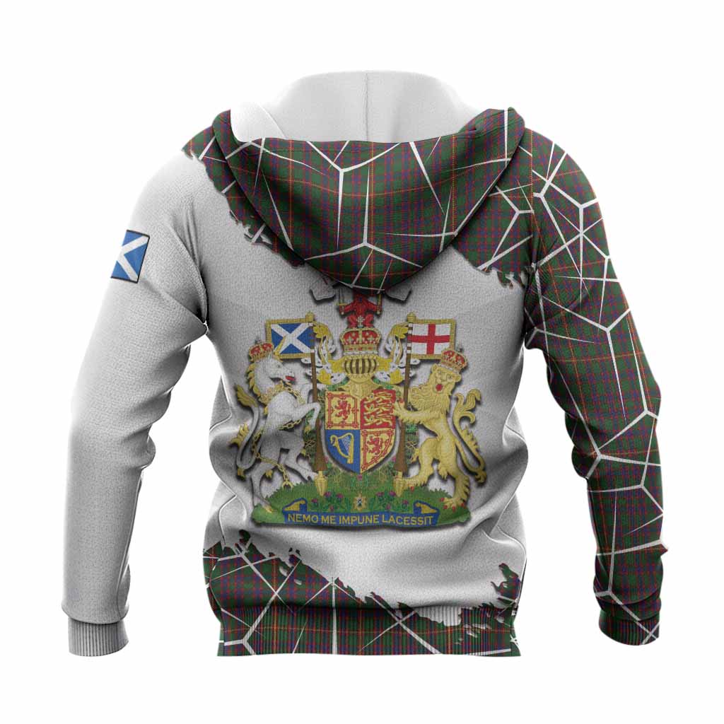 Hall Tartan Knitted Hoodie with Family Crest and Lion Rampant Grunge Style