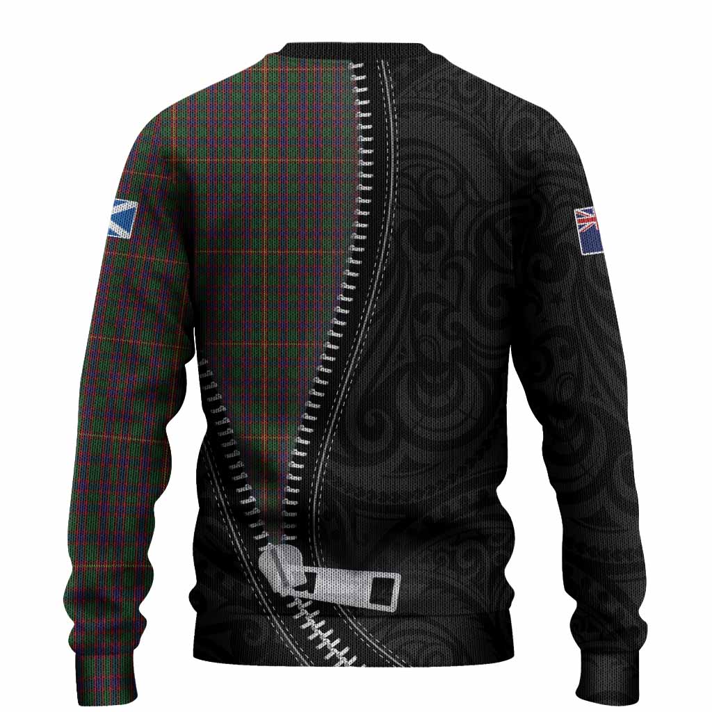 Hall Tartan Knitted Sweater New Zealand Pattern Unique Zipper Stylized