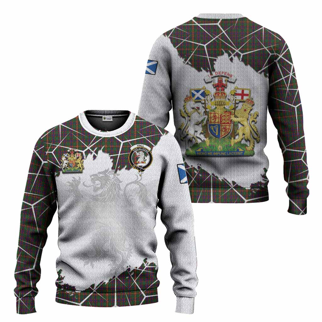 Hall Tartan Knitted Sweater with Family Crest and Lion Rampant Grunge Style