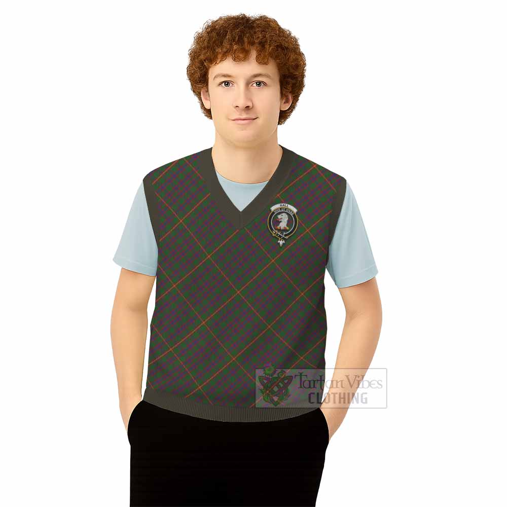 Hall Tartan Knitted V-Neck Vest with Family Crest Cross Style