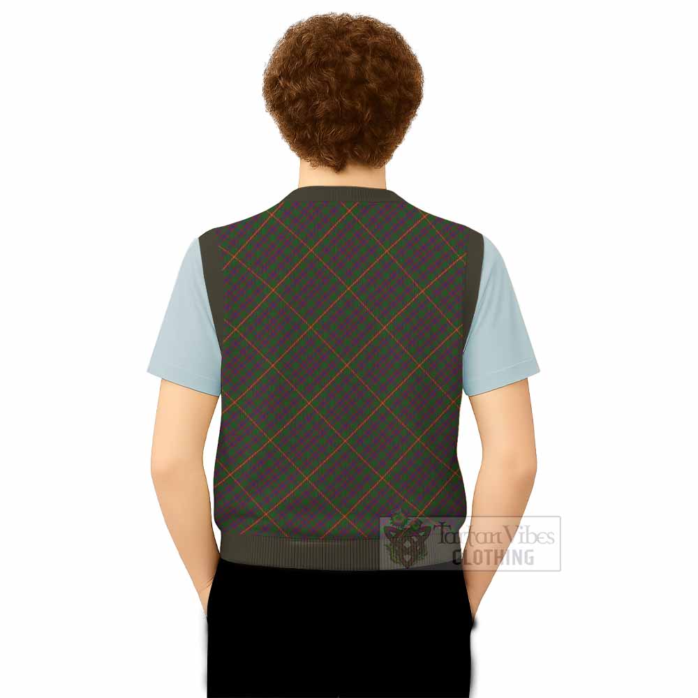 Hall Tartan Knitted V-Neck Vest with Family Crest Cross Style