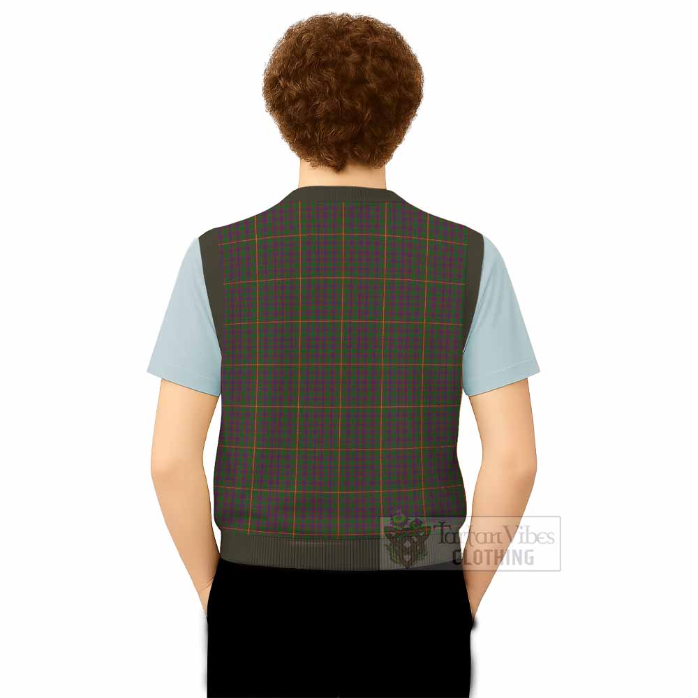 Hall Tartan Knitted V-Neck Vest with Family Crest - Tartan Vibes Clothing