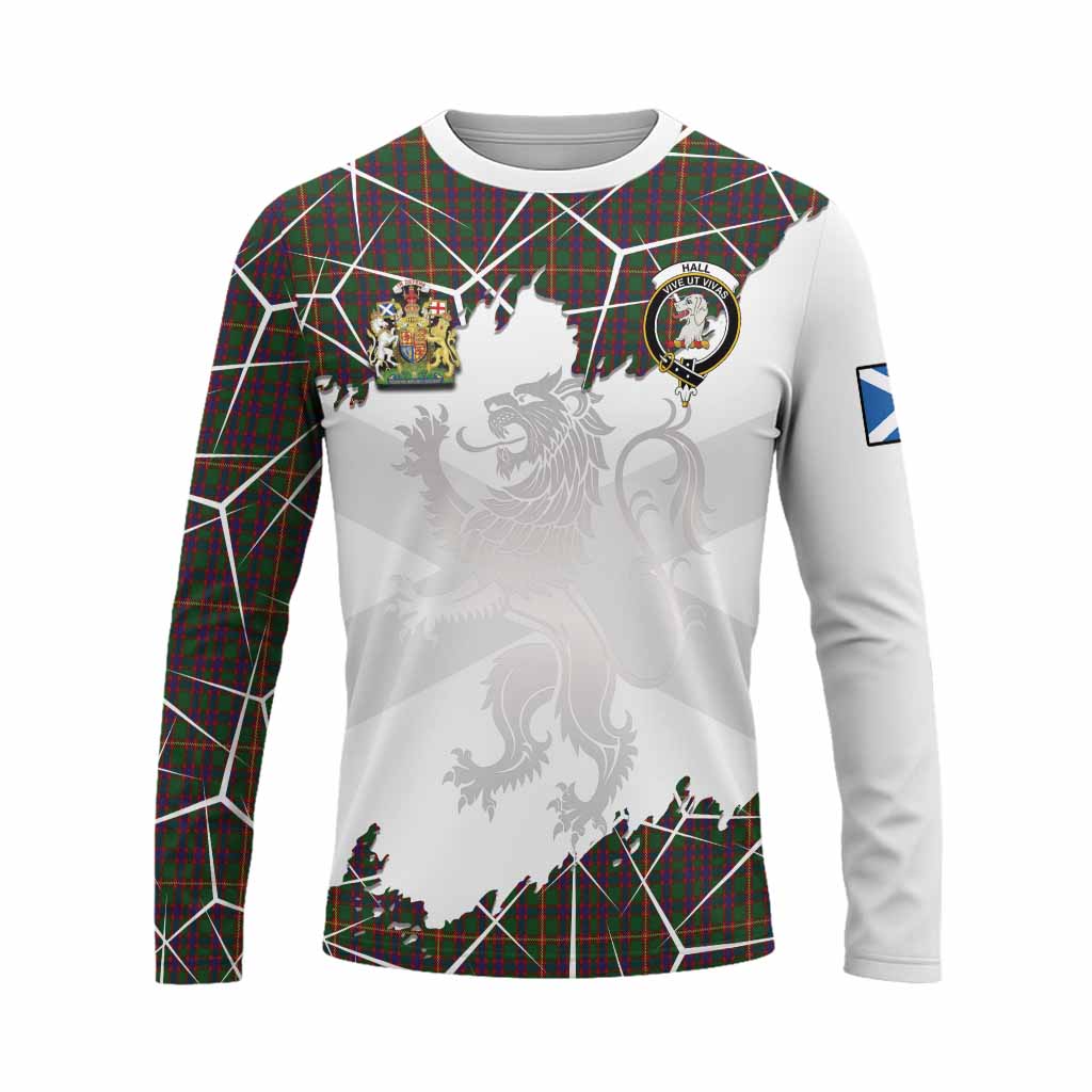 Hall Tartan Long Sleeve T-Shirt with Family Crest and Lion Rampant Grunge Style
