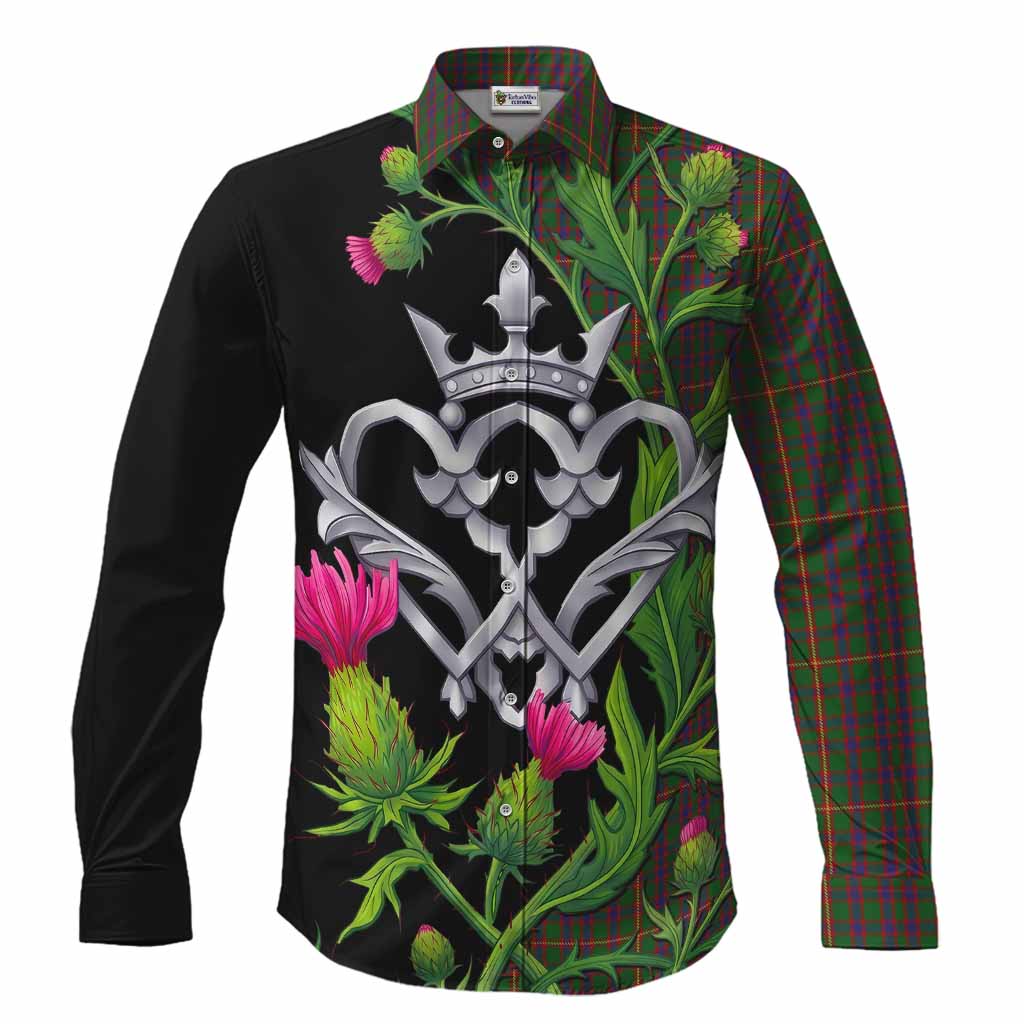 Hall Tartan Luckenbooth Long Sleeve Button Shirts Silver Heart Crown Thistle Floral