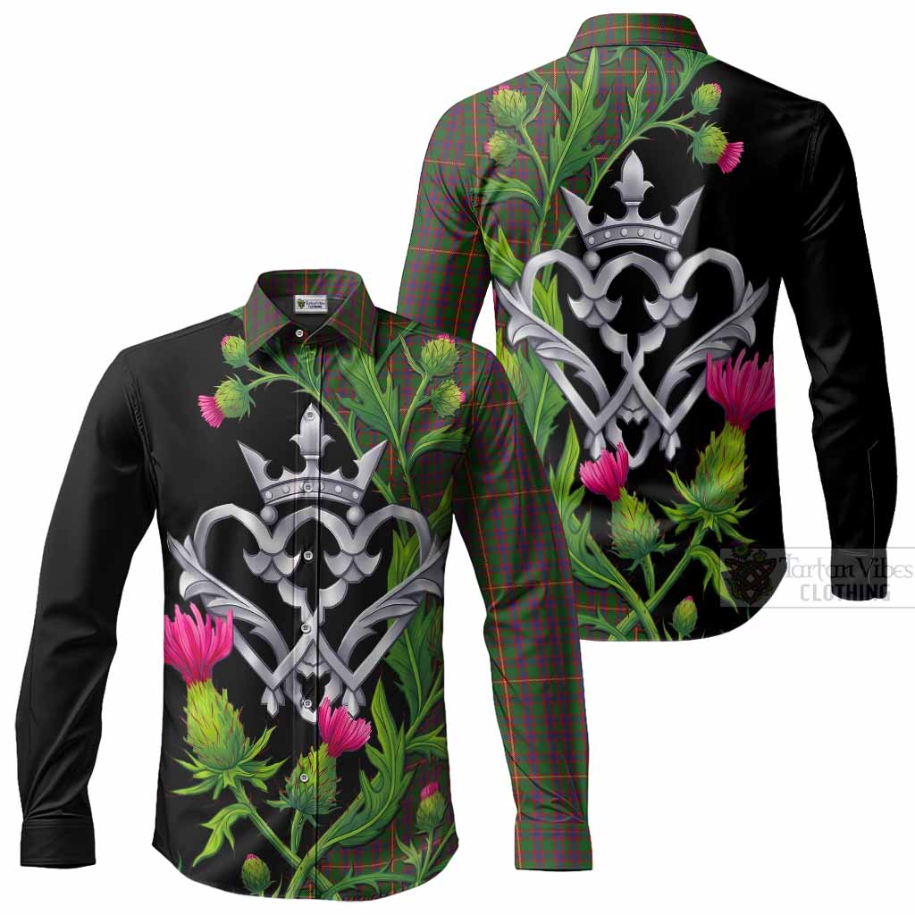 Hall Tartan Luckenbooth Long Sleeve Button Shirts Silver Heart Crown Thistle Floral