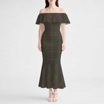 Hall Tartan Off Shoulder Ruffle Mermaid Maxi Dress