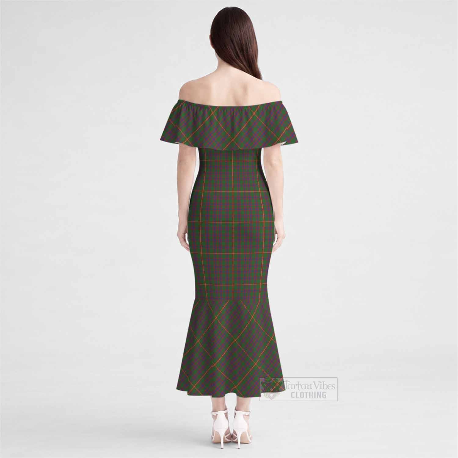 Hall Tartan Off Shoulder Ruffle Mermaid Maxi Dress