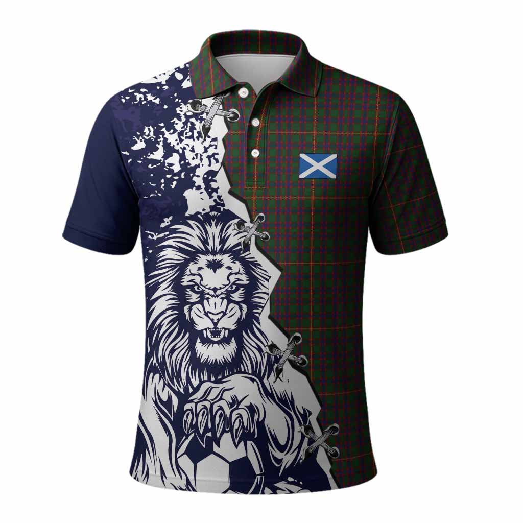 Hall Tartan Scottish Polo Shirt Angry Lion With Soccer Ball Style