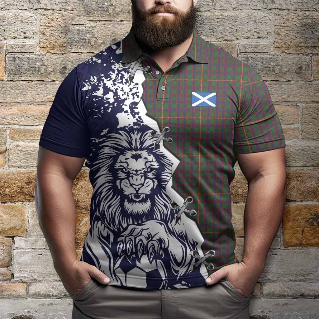 Hall Tartan Scottish Polo Shirt Angry Lion With Soccer Ball Style
