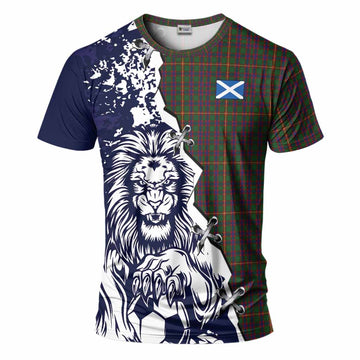 Hall Tartan Scottish T-Shirt Angry Lion With Soccer Ball Style