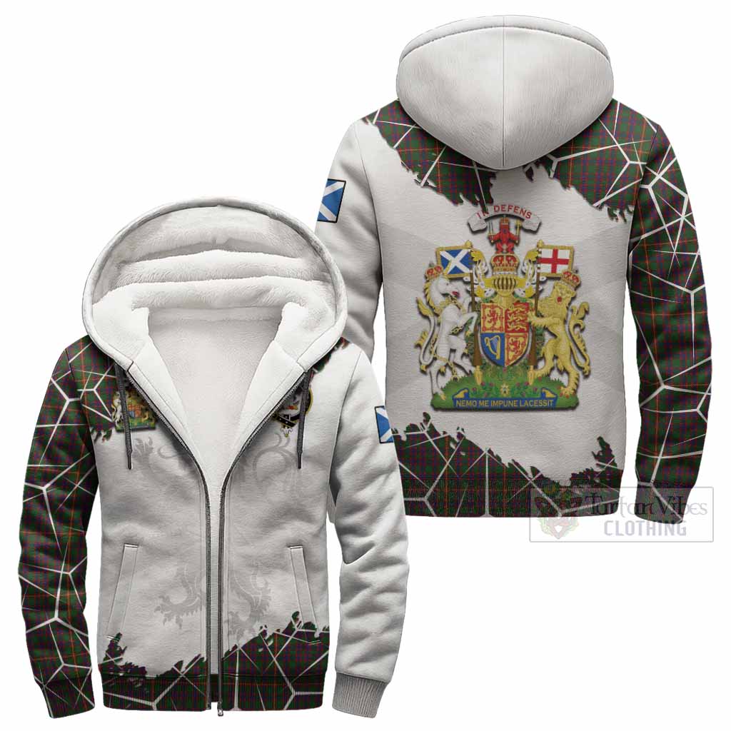 Hall Tartan Sherpa Hoodie with Family Crest and Lion Rampant Grunge Style