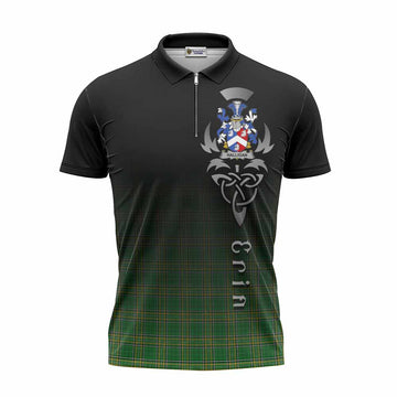 Halligan Irish Clan Zipper Polo Shirt with Coat of Arms Erin Go Bragh Celtic Inspired