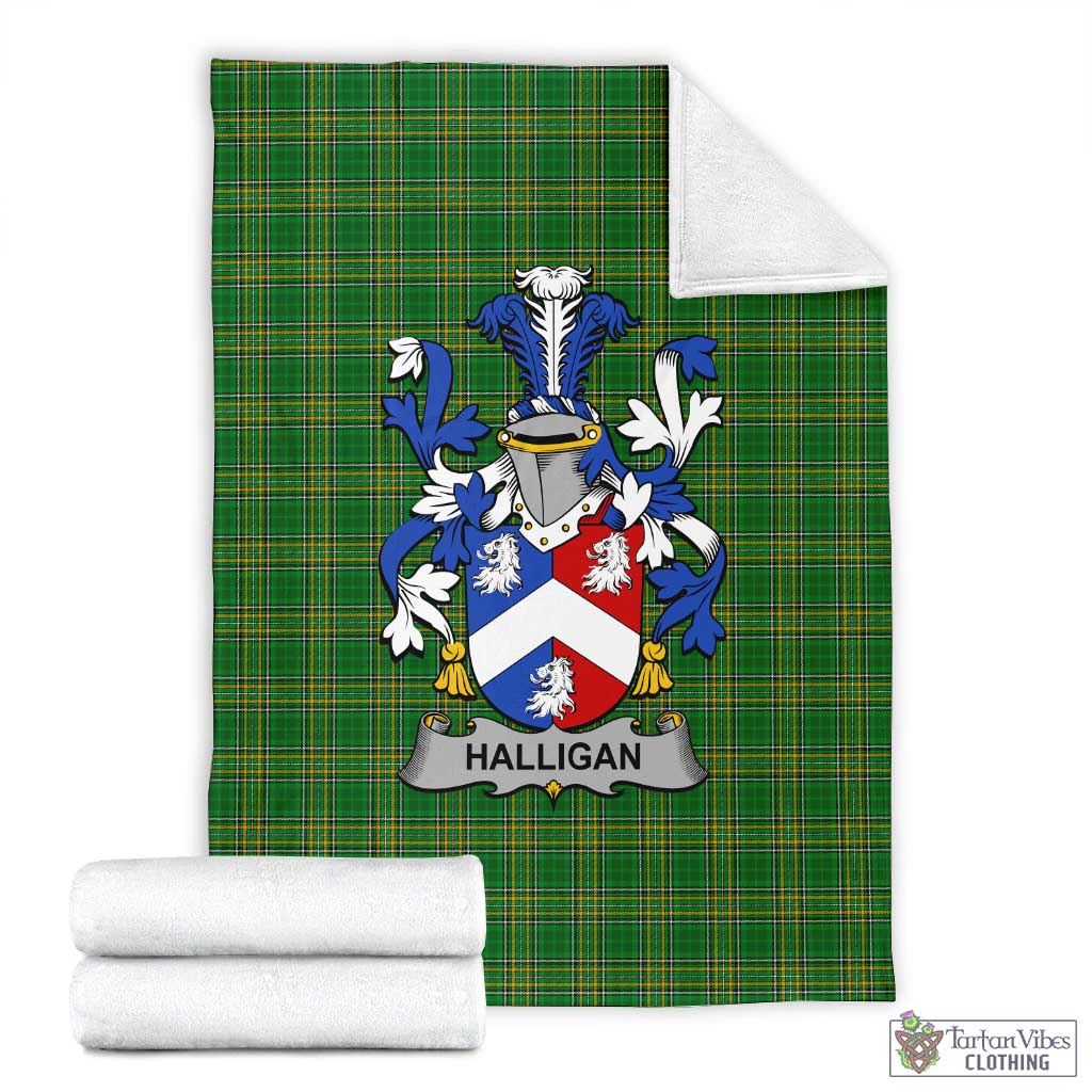 Halligan Irish Clan Tartan Blanket with Coat of Arms X-Large 59 x 79 inches 150 x 200 cm - Tartan Vibes Clothing