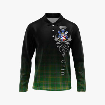 Halligan Irish Clan Long Sleeve Polo Shirt with Coat of Arms Erin Go Bragh Celtic Inspired