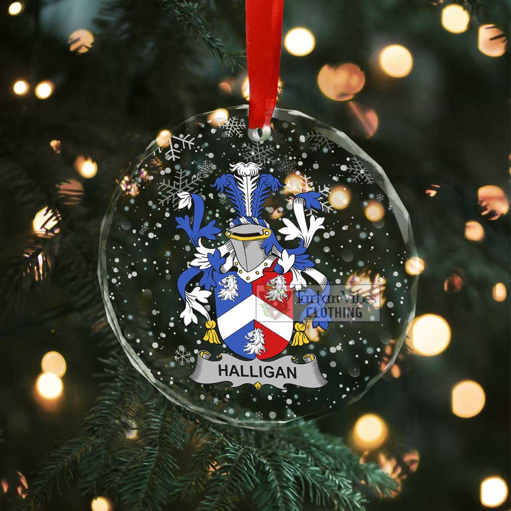 Tartan Vibes Clothing Halligan Irish Clan Christmas Glass Ornament with Coat of Arms