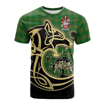 Halloran Irish Tartan Cotton T-shirt with Coat of Arms Celtic Wolf Style Kid's Shirt - Tartan Vibes Clothing