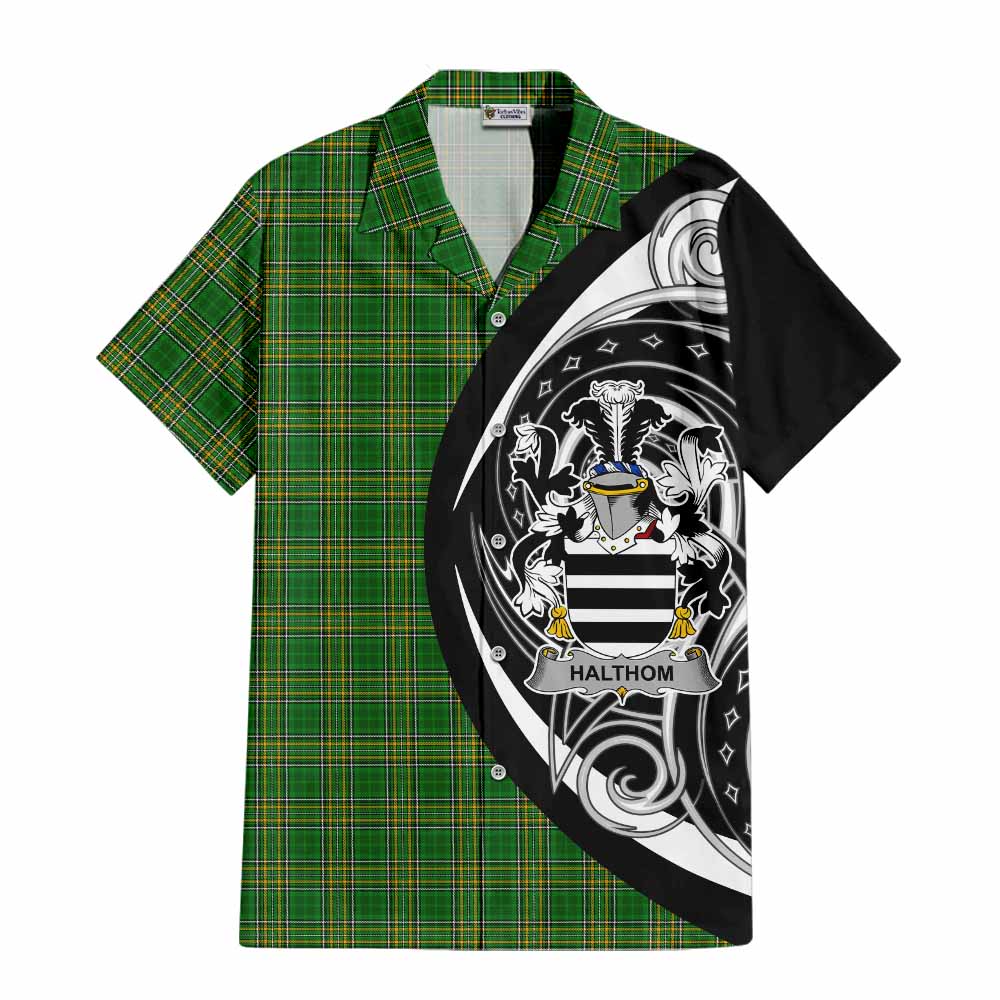 Tartan Vibes Clothing Halthom Irish Clan Short Sleeve Button Shirt Celtic Circle Style