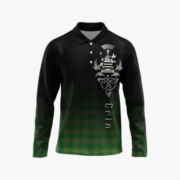 Halthom Irish Clan Long Sleeve Polo Shirt with Coat of Arms Erin Go Bragh Celtic Inspired