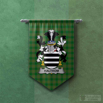 Halthom Irish Clan Tartan Gonfalon, Tartan Banner with Coat of Arms