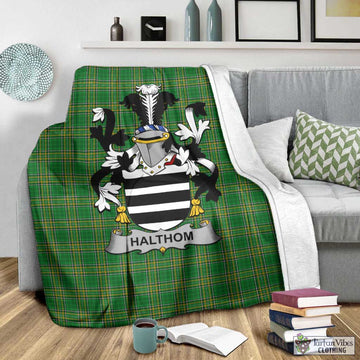 Tartan Vibes Clothing Halthom Irish Clan Tartan Blanket with Coat of Arms