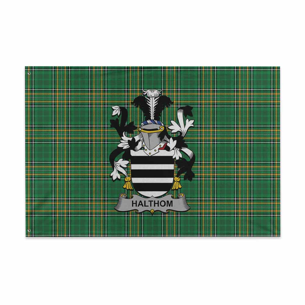 Tartan Vibes Clothing Halthom Irish Clan Tartan House Flag with Coat of Arms