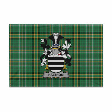Halthom Irish Clan Tartan House Flag with Coat of Arms