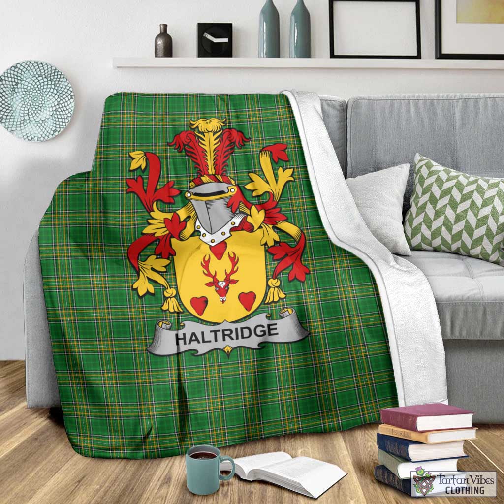 Tartan Vibes Clothing Haltridge Irish Clan Tartan Blanket with Coat of Arms