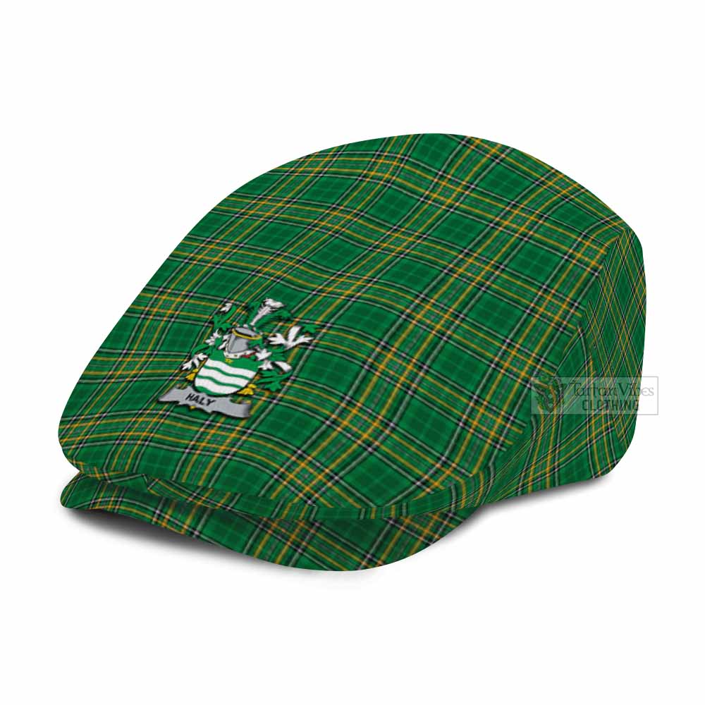 Haly Irish Clan Tartan Jeff Cap, Tartan Flat Cap with Coat of Arm - Tartan Vibes Clothing