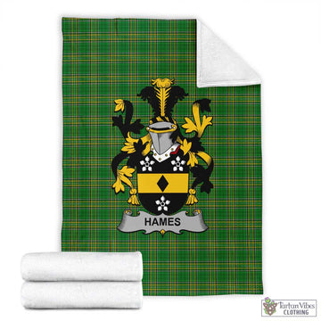 Tartan Vibes Clothing Hames Irish Clan Tartan Blanket with Coat of Arms