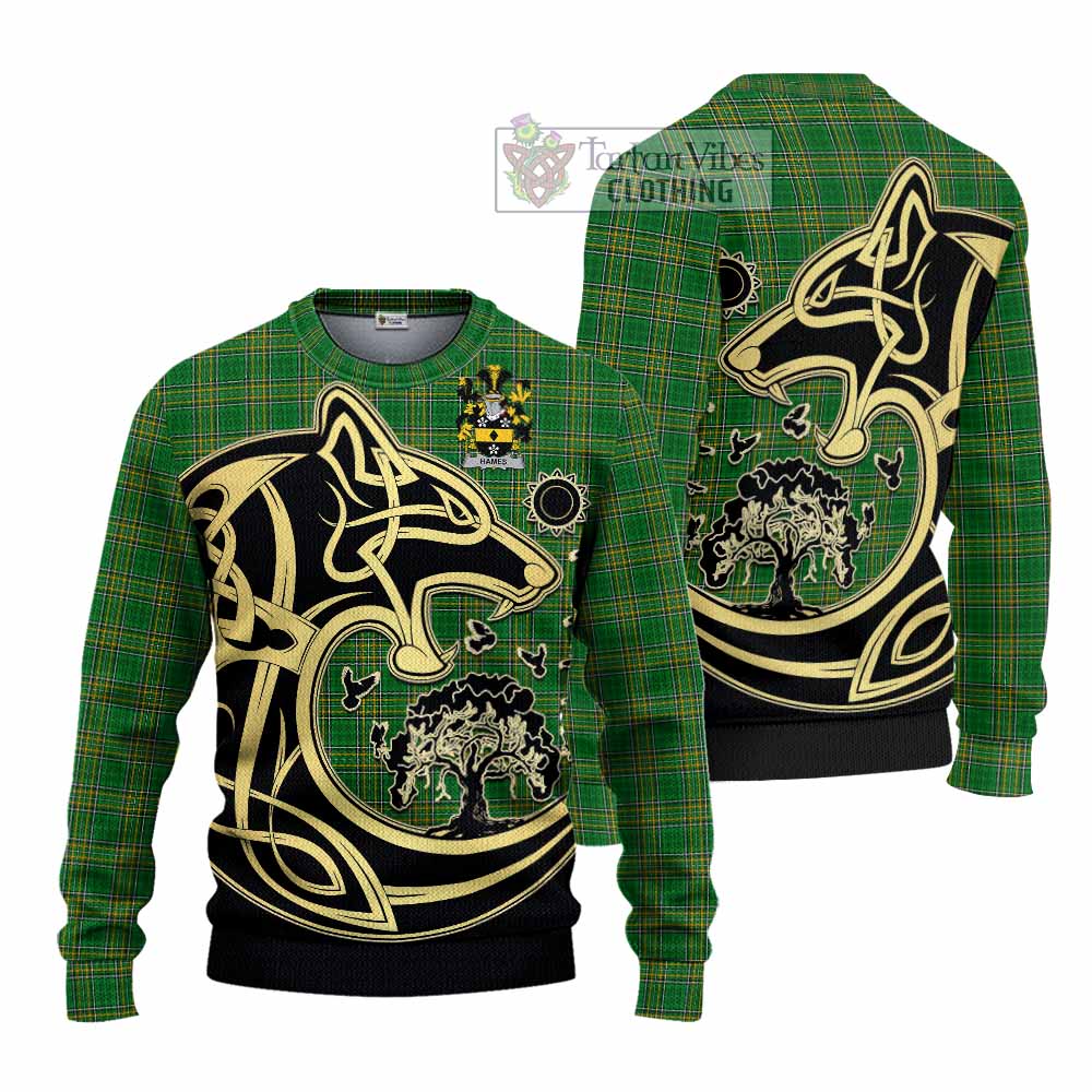 Hames Irish Tartan Knitted Sweater with Coat of Arms Celtic Wolf Style - Tartan Vibes Clothing