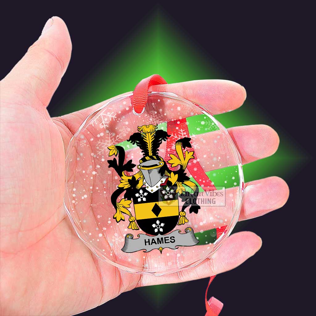 Tartan Vibes Clothing Hames Irish Clan Christmas Glass Ornament with Coat of Arms