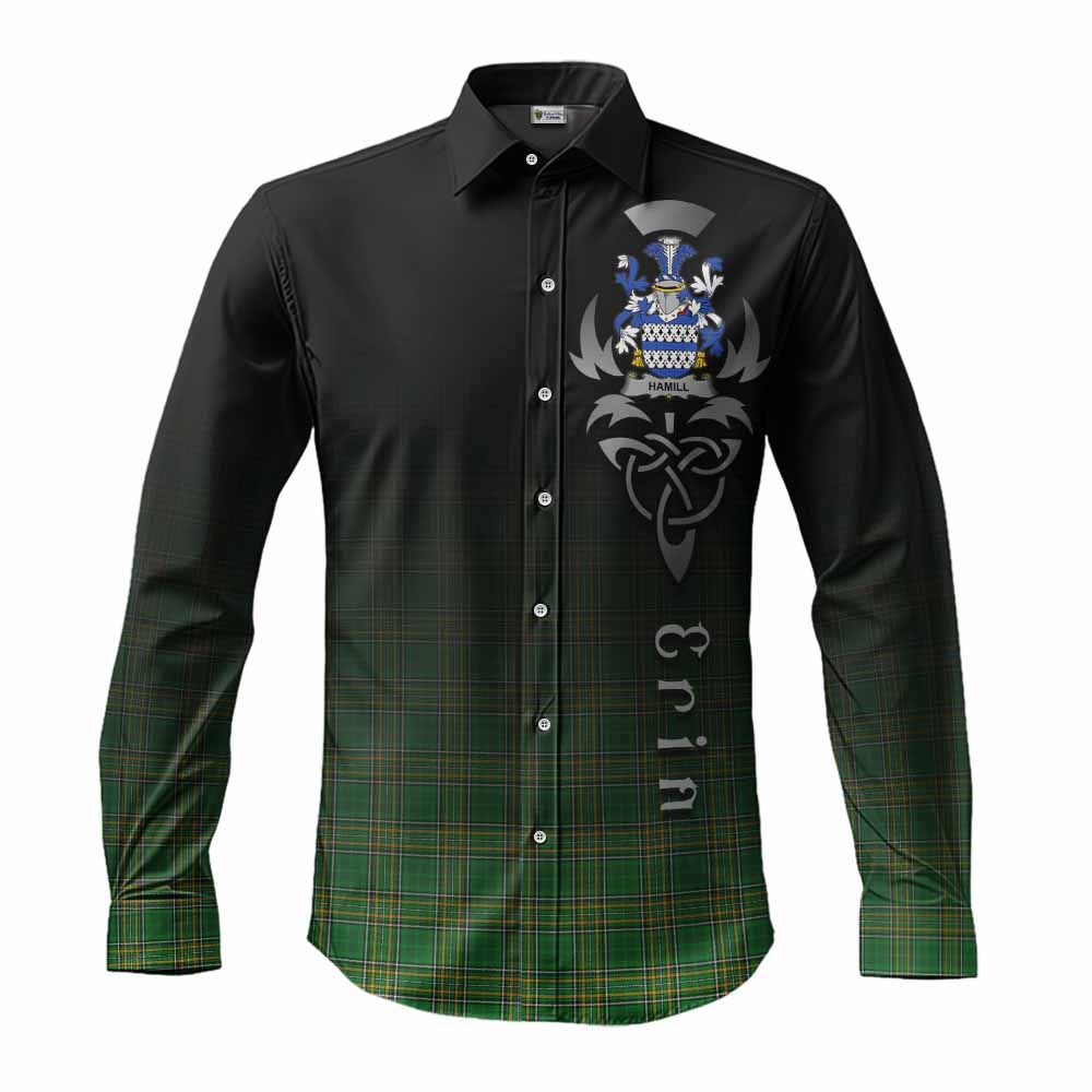 Tartan Vibes Clothing Hamill Irish Clan Long Sleeve Button Shirt with Coat of Arms Erin Go Bragh Celtic Inspired