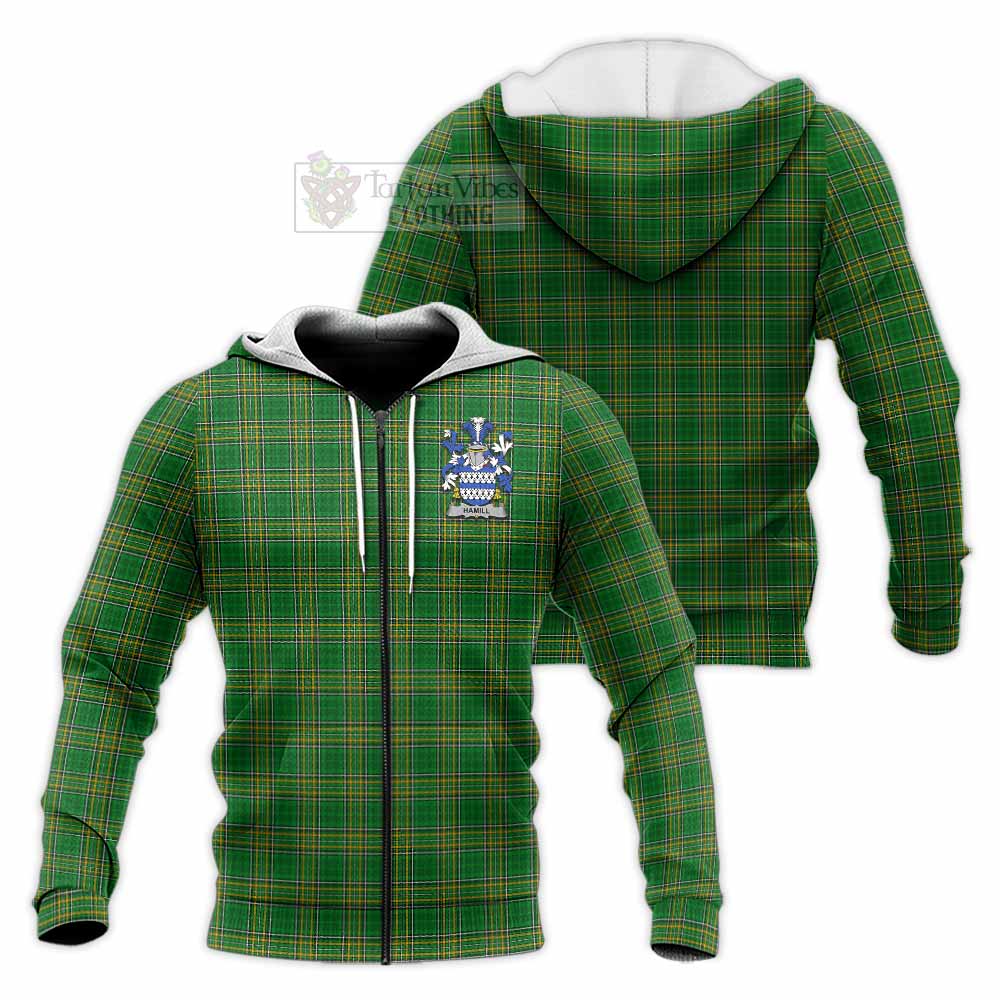 Tartan Vibes Clothing Hamill Irish Clan Tartan Knitted Hoodie with Coat of Arms