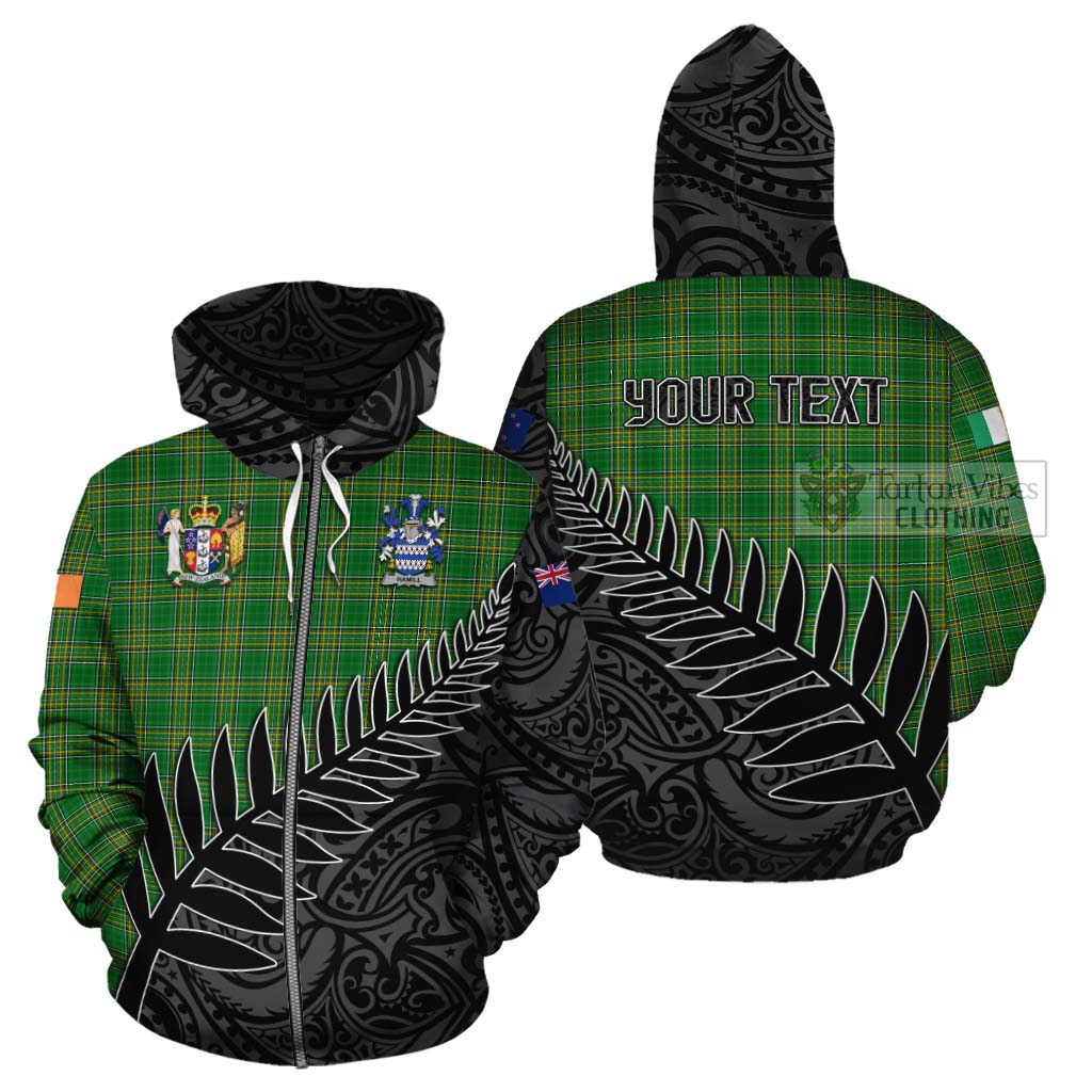 Tartan Vibes Clothing Hamill Irish Clan Tartan Cotton Hoodie with Coat of Arms New Zealand Silver Fern Half Style
