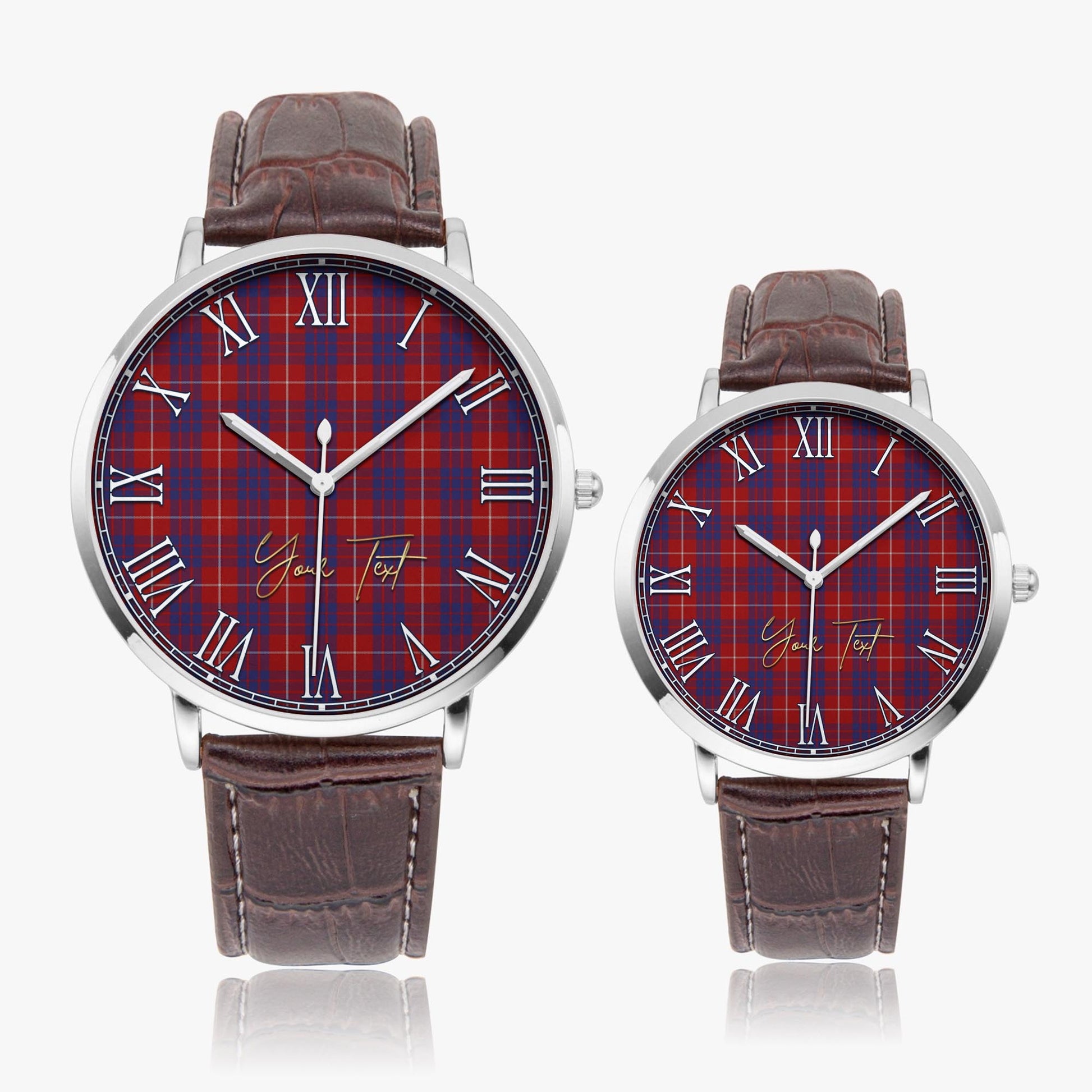 Hamilton Tartan Personalized Your Text Leather Trap Quartz Watch Ultra Thin Silver Case With Brown Leather Strap - Tartanvibesclothing