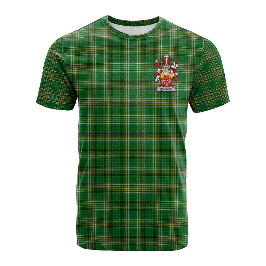Tartan Vibes Clothing Hamilton Irish Clan Tartan Cotton T-shirt with Coat of Arms