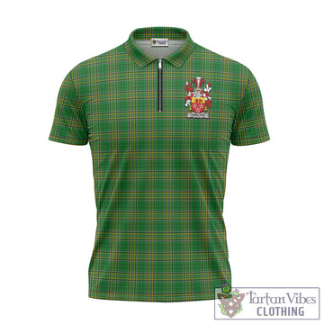 Hamilton Irish Clan Tartan Zipper Polo Shirt with Coat of Arms