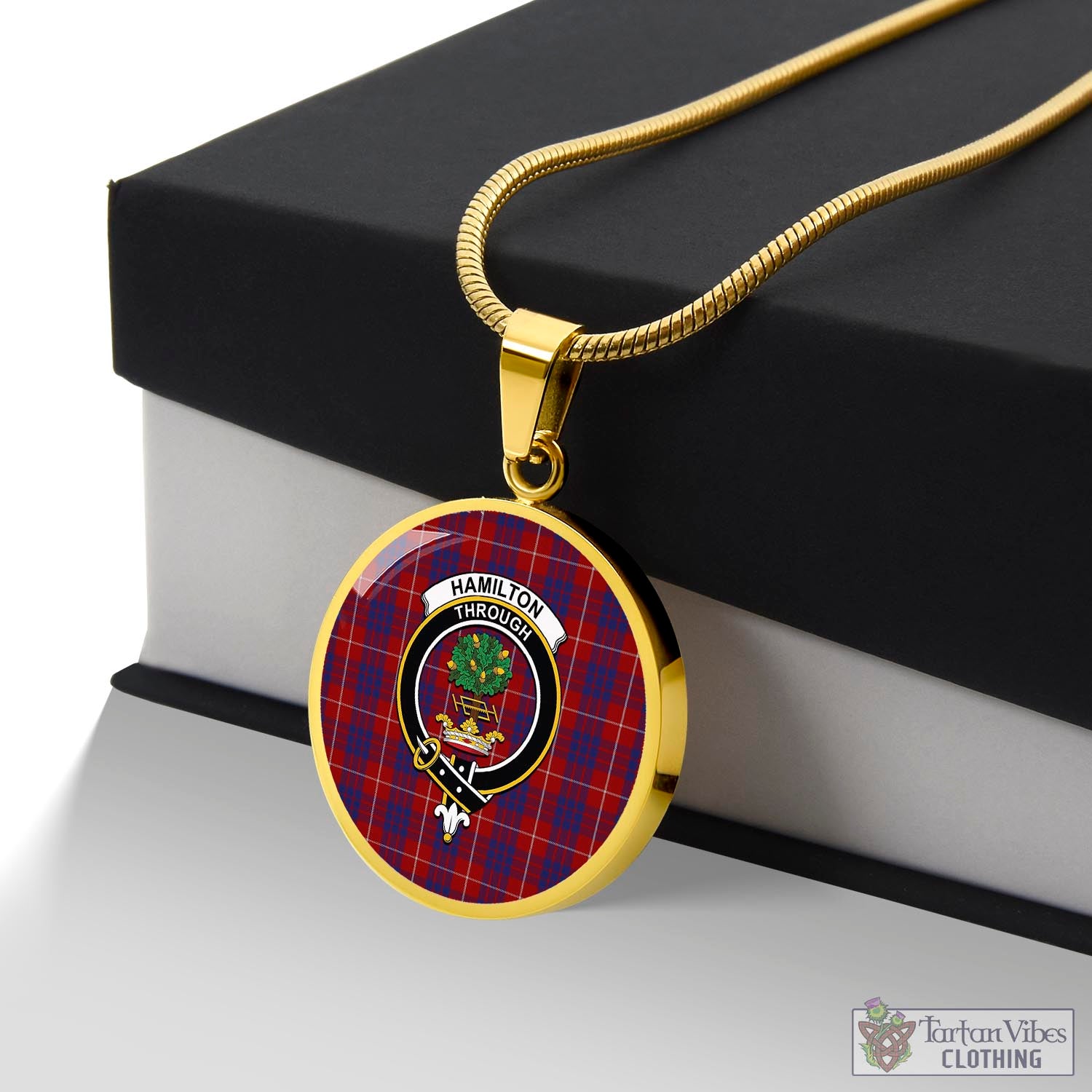 Tartan Vibes Clothing Hamilton Tartan Circle Necklace with Family Crest
