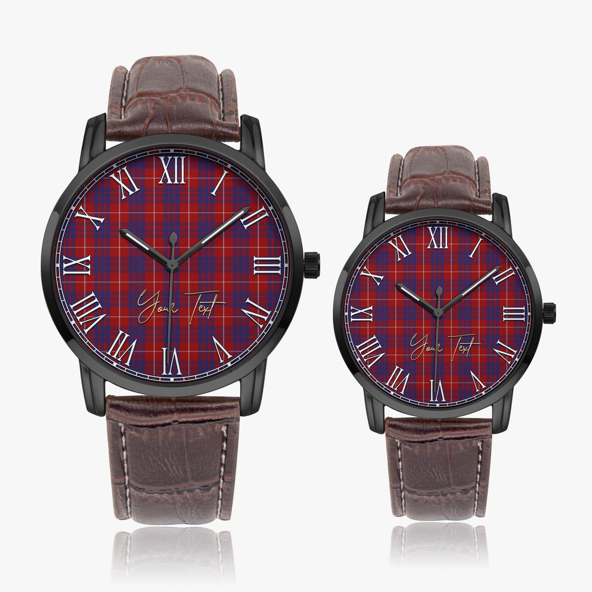 Hamilton Tartan Personalized Your Text Leather Trap Quartz Watch Wide Type Black Case With Brown Leather Strap - Tartanvibesclothing