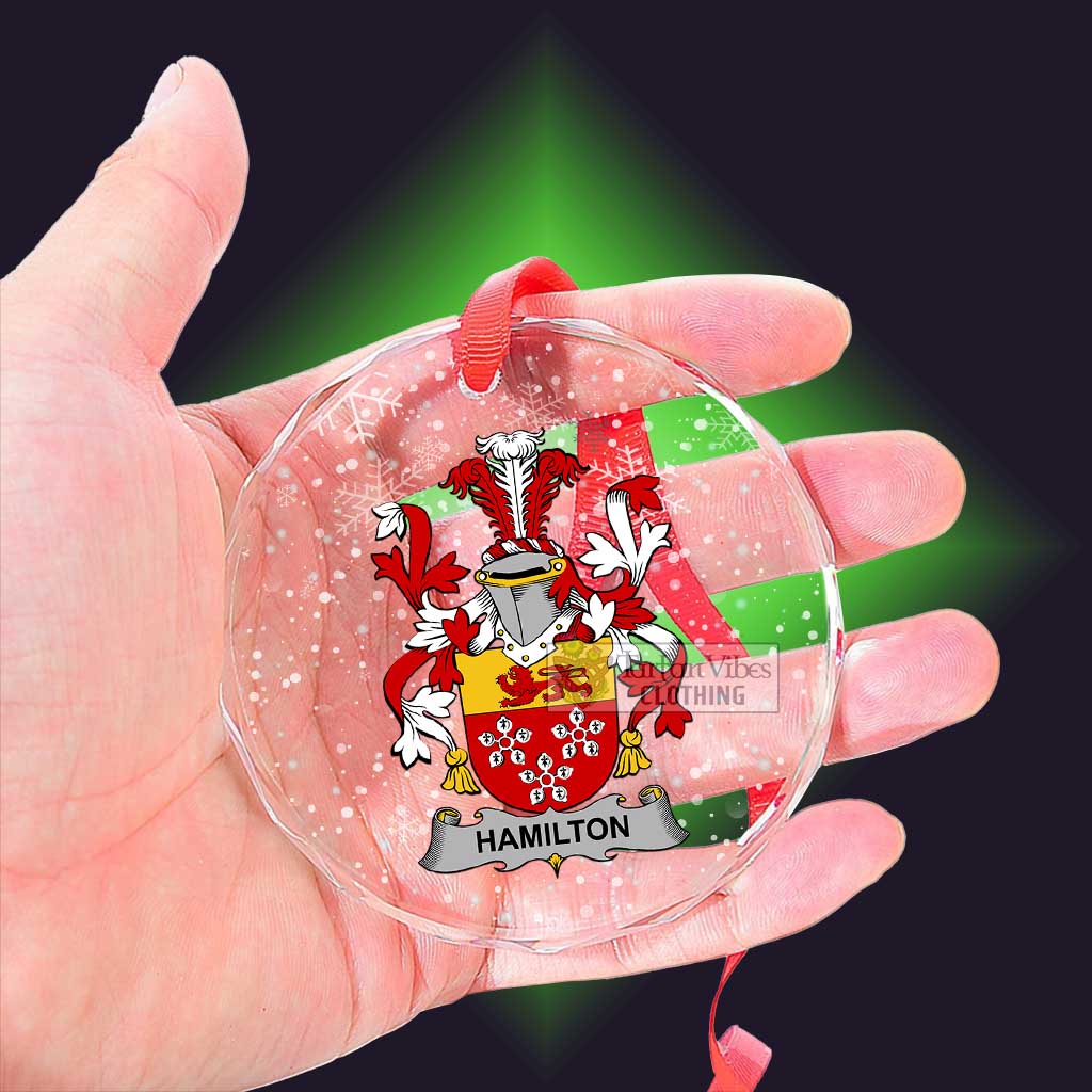 Tartan Vibes Clothing Hamilton Irish Clan Christmas Glass Ornament with Coat of Arms