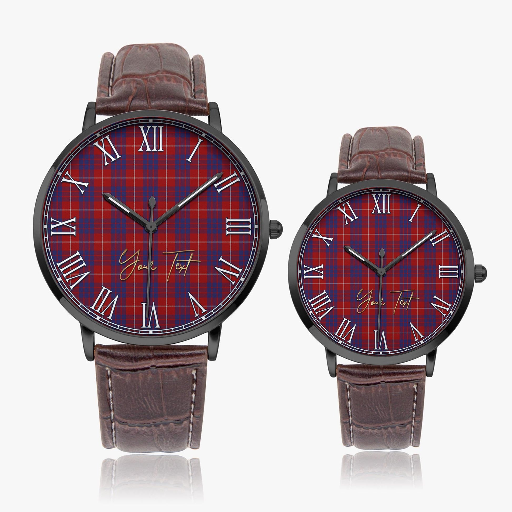 Hamilton Tartan Personalized Your Text Leather Trap Quartz Watch Ultra Thin Black Case With Brown Leather Strap - Tartanvibesclothing