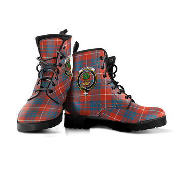 Hamilton Ancient Tartan Leather Boots with Family Crest