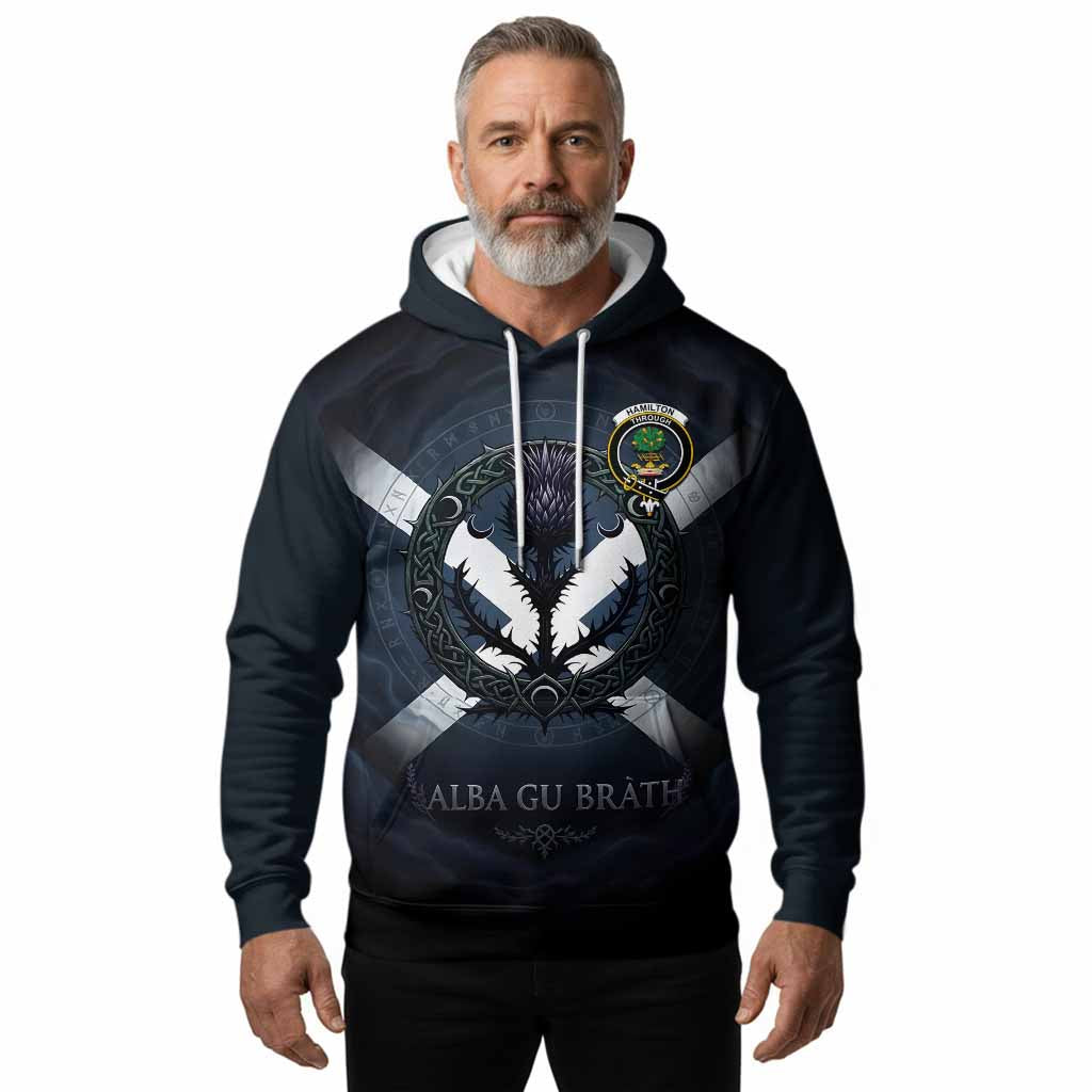 Hamilton Clan Crest Hoodie with Celtic Knot Thistle and Saltire
