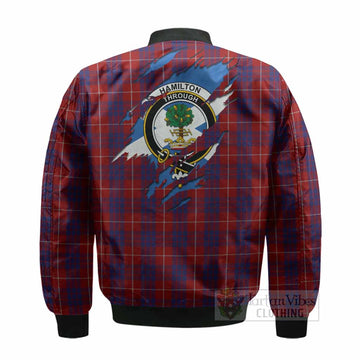 Hamilton Clan Crest In Me Tartan Bomber Jacket Scotland Flag Style